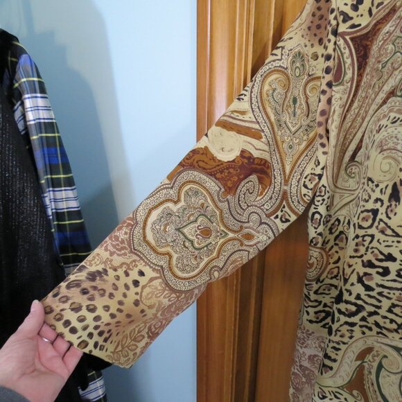 VTG Willow Ridge Jacket Golds/Browns/Black Animal Print Nehru Collar Size 16P - Picture 4 of 10